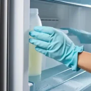Comment nettoyer le joint de son frigo - mains en train de nettoyer le joint du frigo