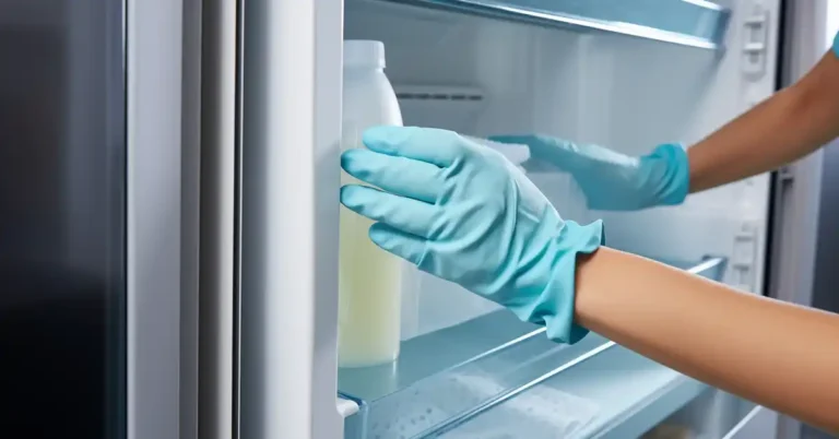 Comment nettoyer le joint de son frigo - mains en train de nettoyer le joint du frigo