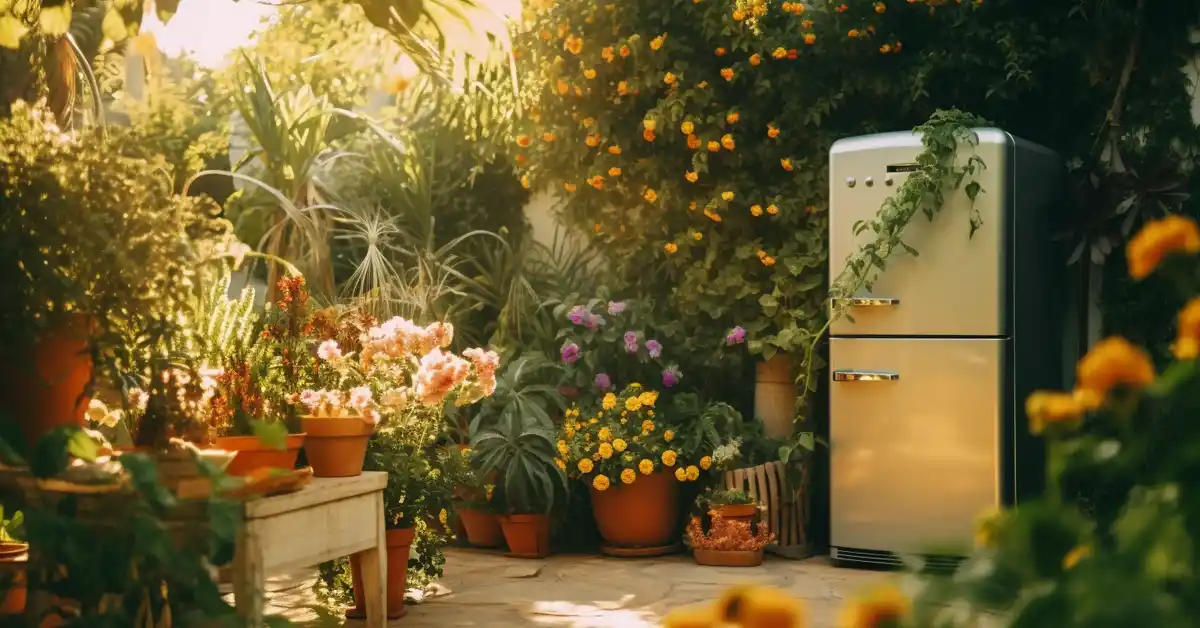 quest ce quun réfrigérateur inverter - featimg komparama - refrigérateur dans un jardin fleuri
