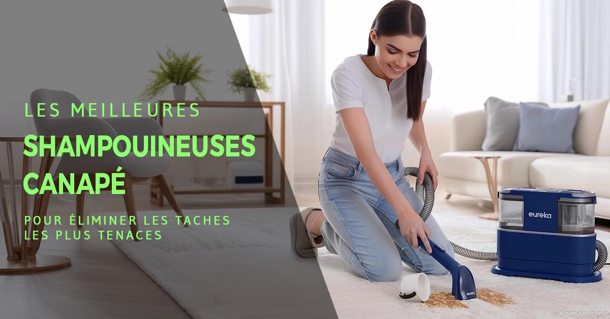 shampouineuse canape jeune femme nettoie un tapis taché